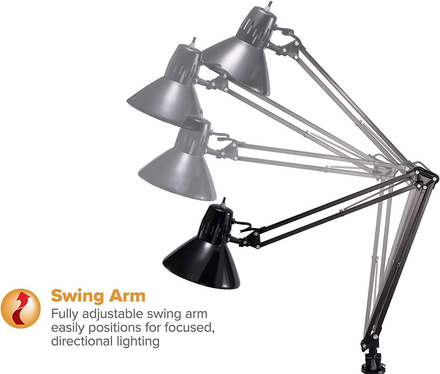 Office VLF100 LED Swing Arm Desk Lamp with Clamp Mount, 36" Reach, Includes LED Bulb,Black