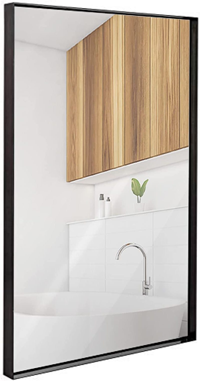 24X36 Inch Metal Black Frame Mirror for Bathroom | Brushed Rectangular Squared Corner Vanity | 2" Deep Set Design Large Wall Mirrors Decorative | Hangs Horizontal and Vertical