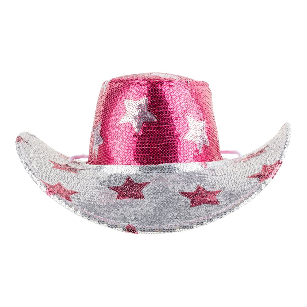 Sequin Cowgirl Hat, Pink and White Stars