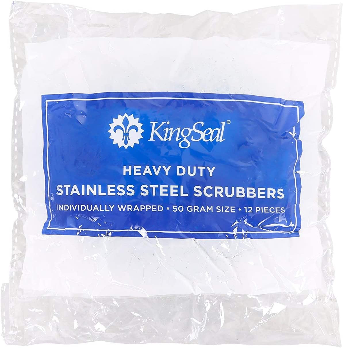 Stainless Steel Scrubbers, Scrub Pads, Heavy Duty, 50 Gram Weight, Individually Wrapped - 1 Pack of 12 Scrubbers