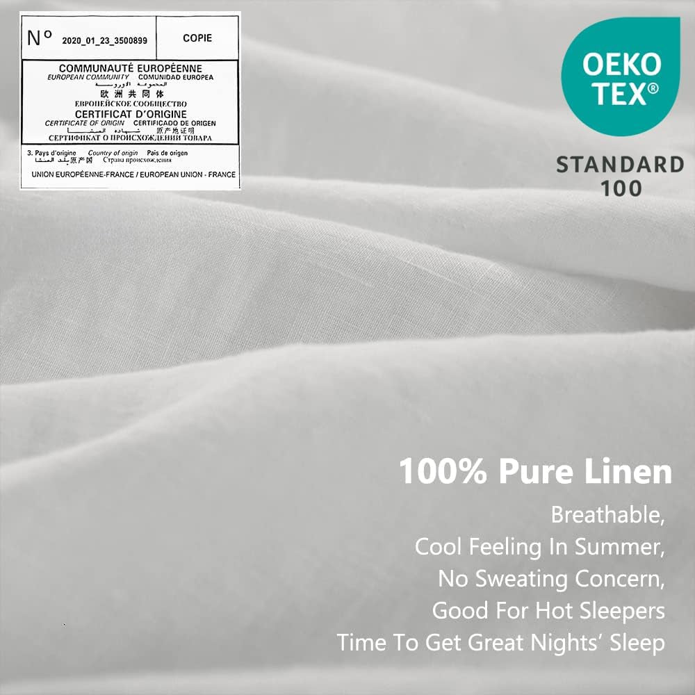 100% Linen Sheet Set with Embroidery Washed - 4 Pieces (1 Flat Sheet & 1 Fitted Sheet & 2 Pillowcases) Natural Flax Soft Bedding Breathable Farmhouse - White, King Size