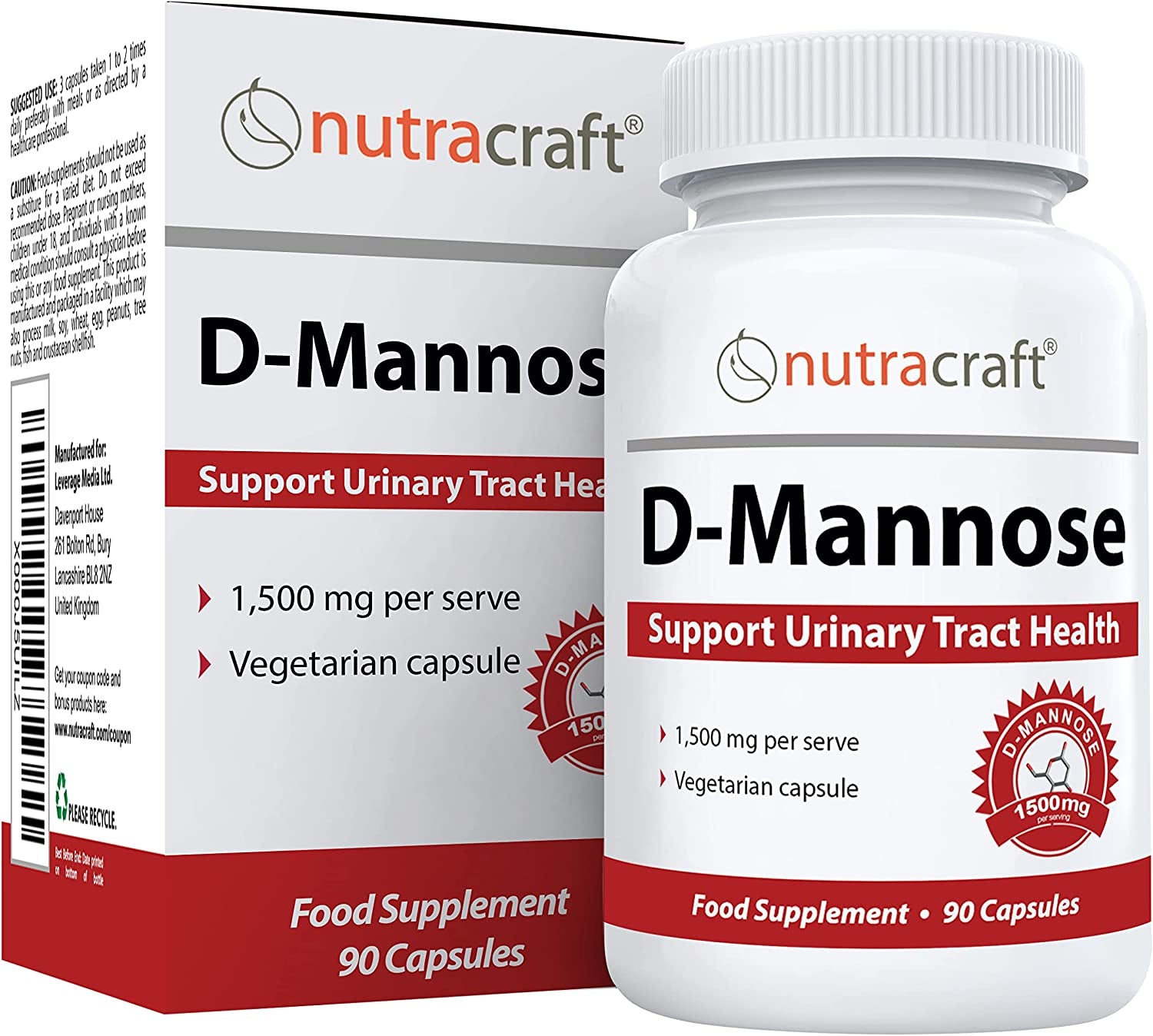 1500Mg Pure D-Mannose Supplement for Urinary & Bladder Health | No Preservatives or Gluten | Made in the USA | 90 Vegetarian Capsules