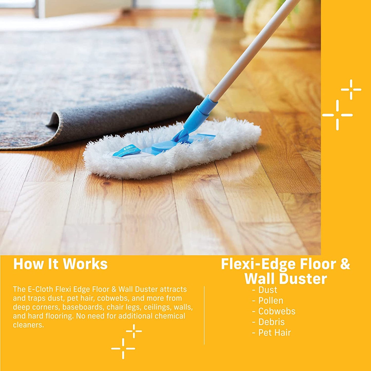 Flexi-Edge Floor & Wall Duster, Reusable Dusting Mop for Floor Cleaning, Floor Cleaner Ideal for Harword, Tile, Laminate and Other Hard Surfaces, 100 Wash Guarantee, 1 Pack