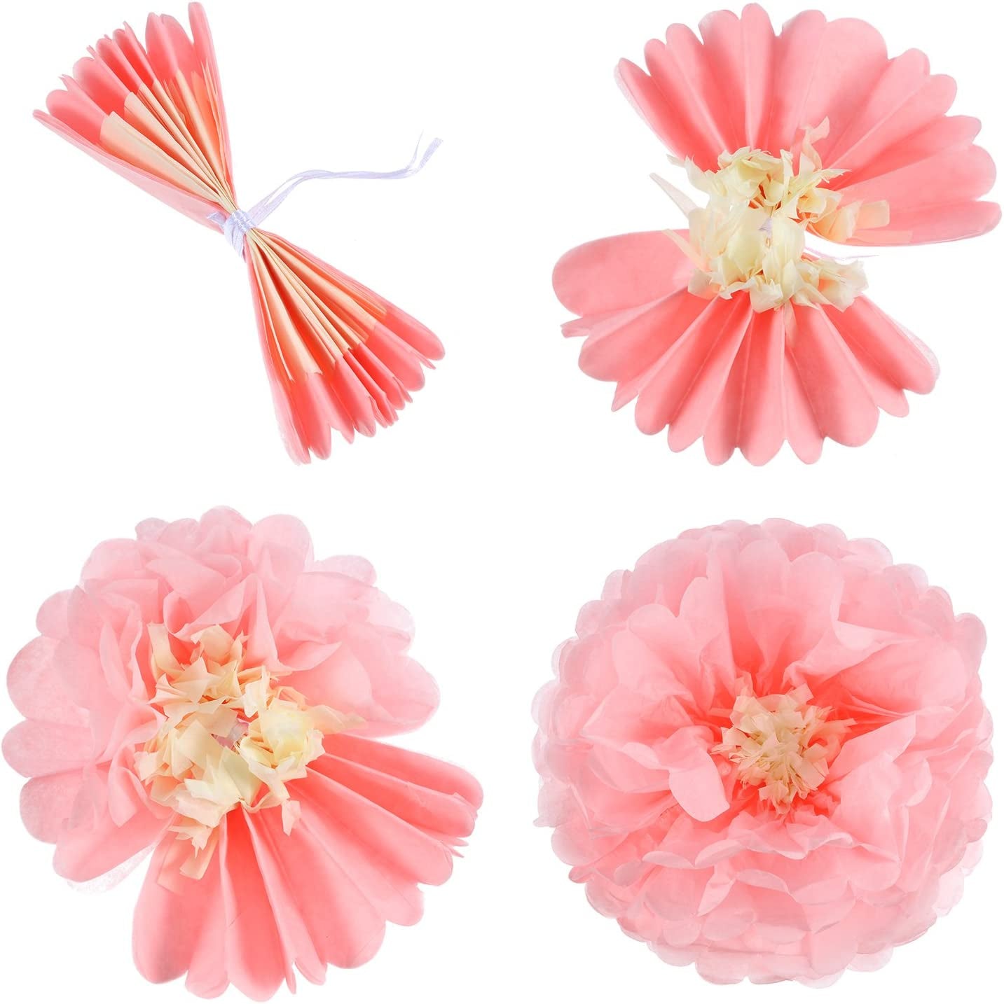 12 Pieces Pink Paper Flowers Tissue Pom Poms Giant Tissue Paper Chrysanth Fiesta Flowers DIY Crafting for Wedding Backdrop Bridal Baby Shower Birthday Nursery Outdoor Wall Decoration