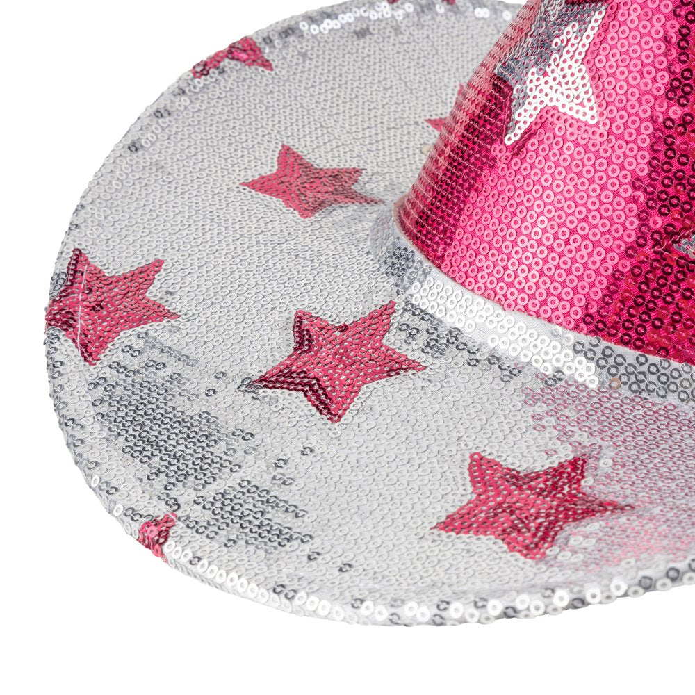 Sequin Cowgirl Hat, Pink and White Stars