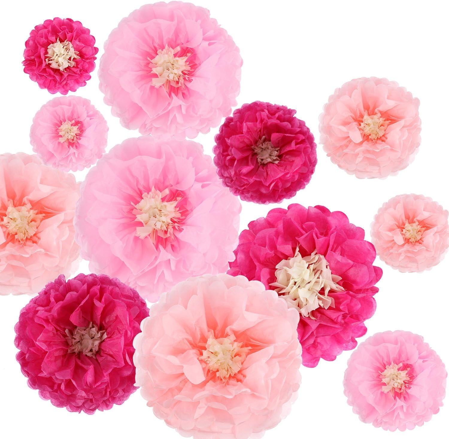 12 Pieces Pink Paper Flowers Tissue Pom Poms Giant Tissue Paper Chrysanth Fiesta Flowers DIY Crafting for Wedding Backdrop Bridal Baby Shower Birthday Nursery Outdoor Wall Decoration