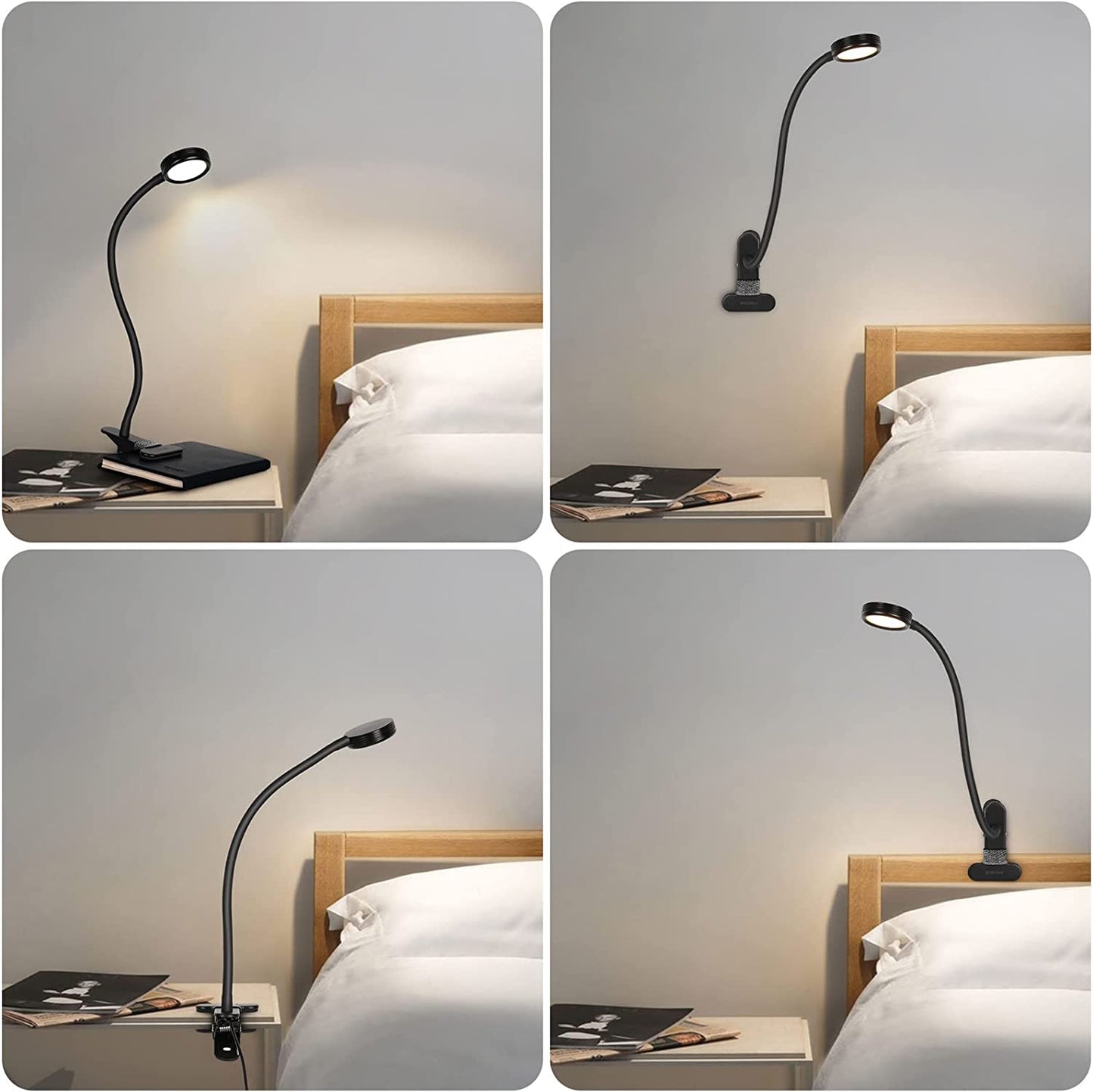 Clip on Light Reading Lights, Desk Lamps, Eye Protection Kids Desk Lamp with Strong Clamp, Flexible Night Light 3 Modes 9 Dimming Levels(Included AC Adapter) Black