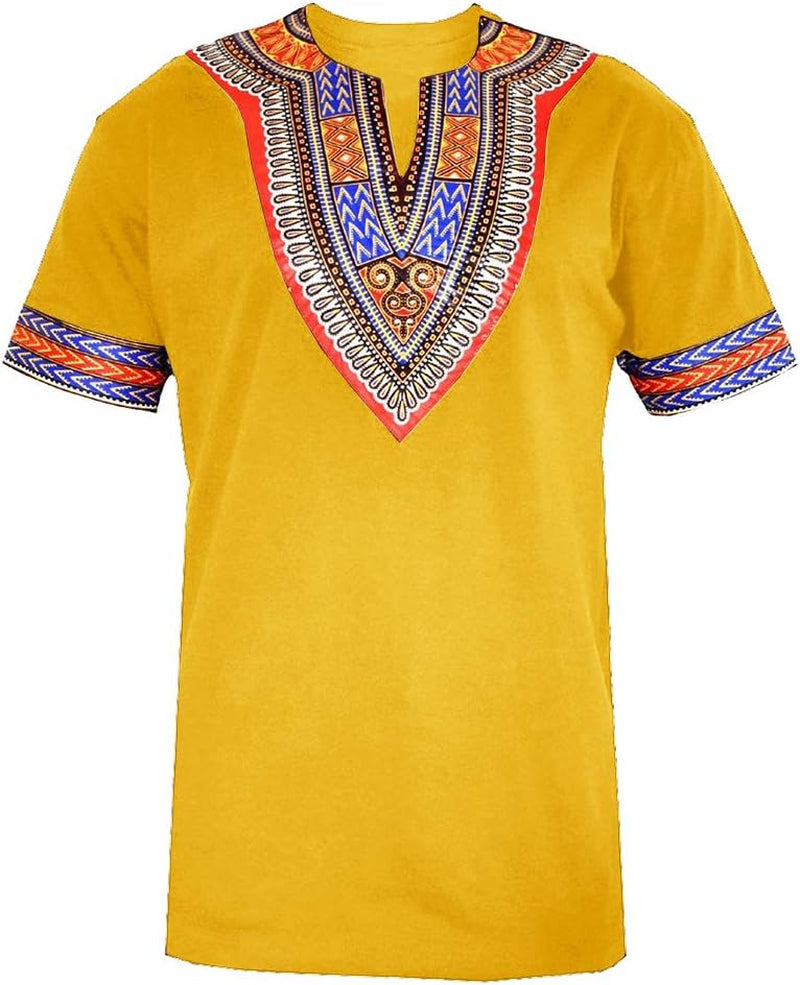 Mens African Dashiki T Shirt Tribal Floral Print V Neck Slim Fit Shirts Tops