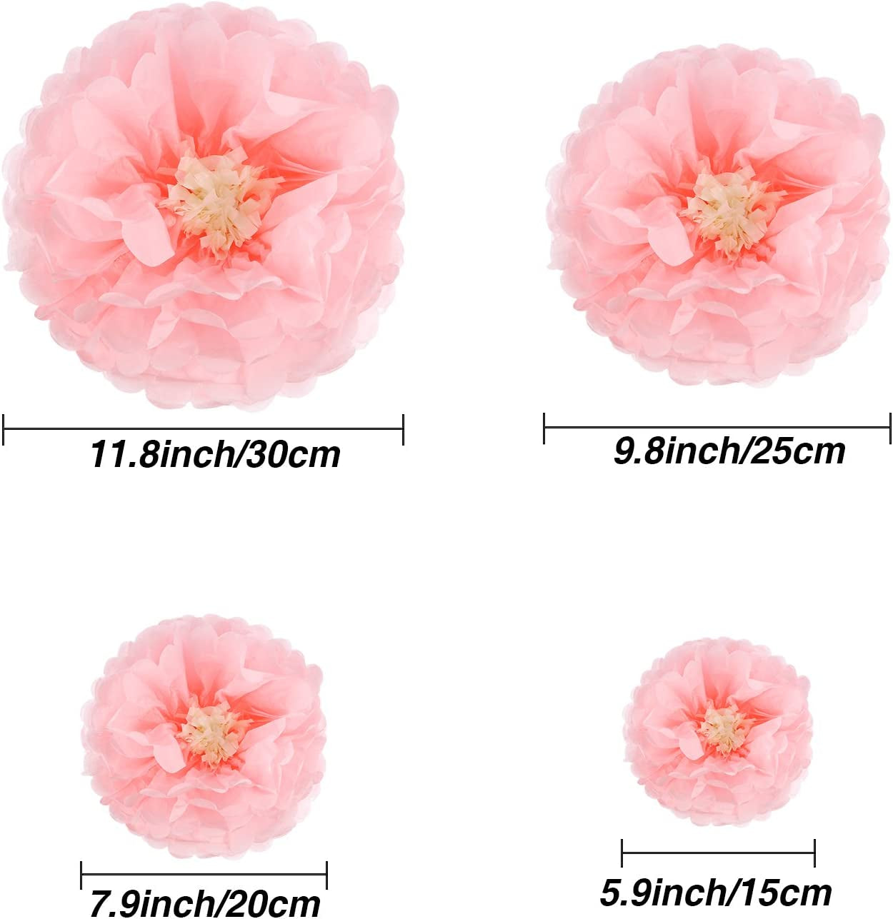 12 Pieces Pink Paper Flowers Tissue Pom Poms Giant Tissue Paper Chrysanth Fiesta Flowers DIY Crafting for Wedding Backdrop Bridal Baby Shower Birthday Nursery Outdoor Wall Decoration