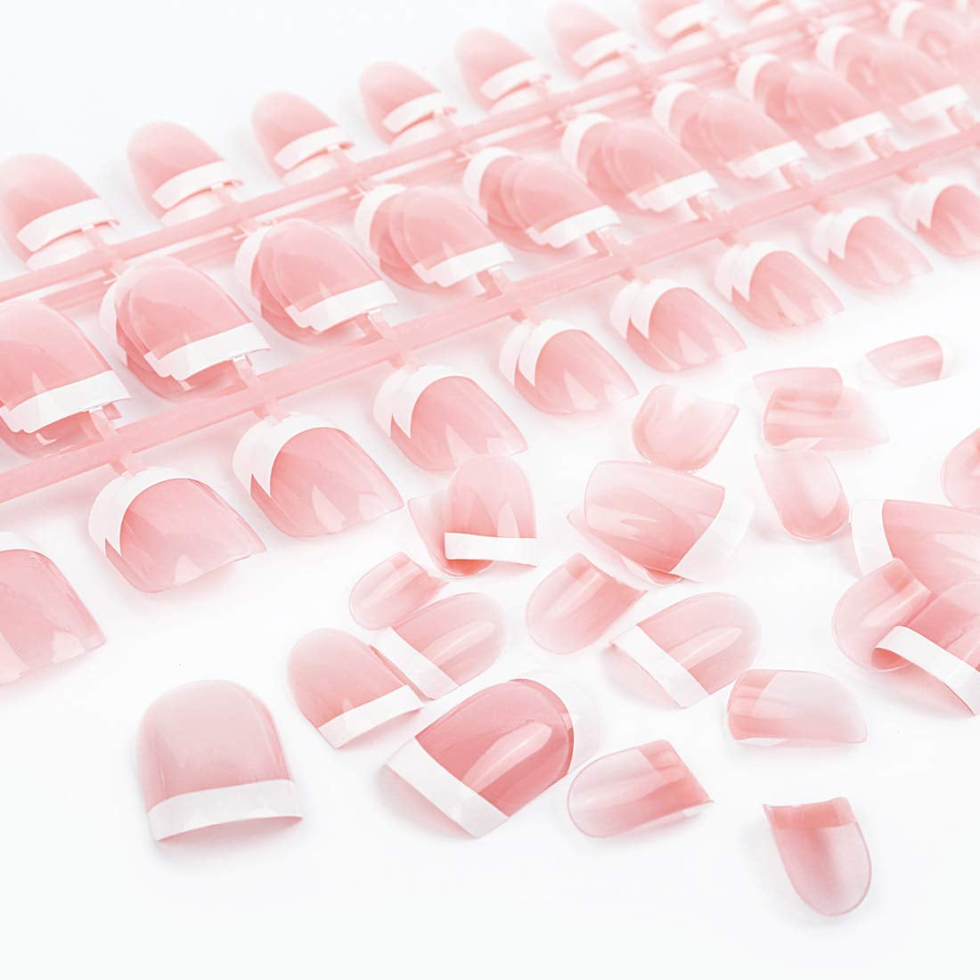 Natural French Acrylic False Nails Kit Including 12 Different Size Short Press on False Nails,Pink White Nails Tips Sets with Nail Glue Stickers,Files and Stick (120 Pcs)