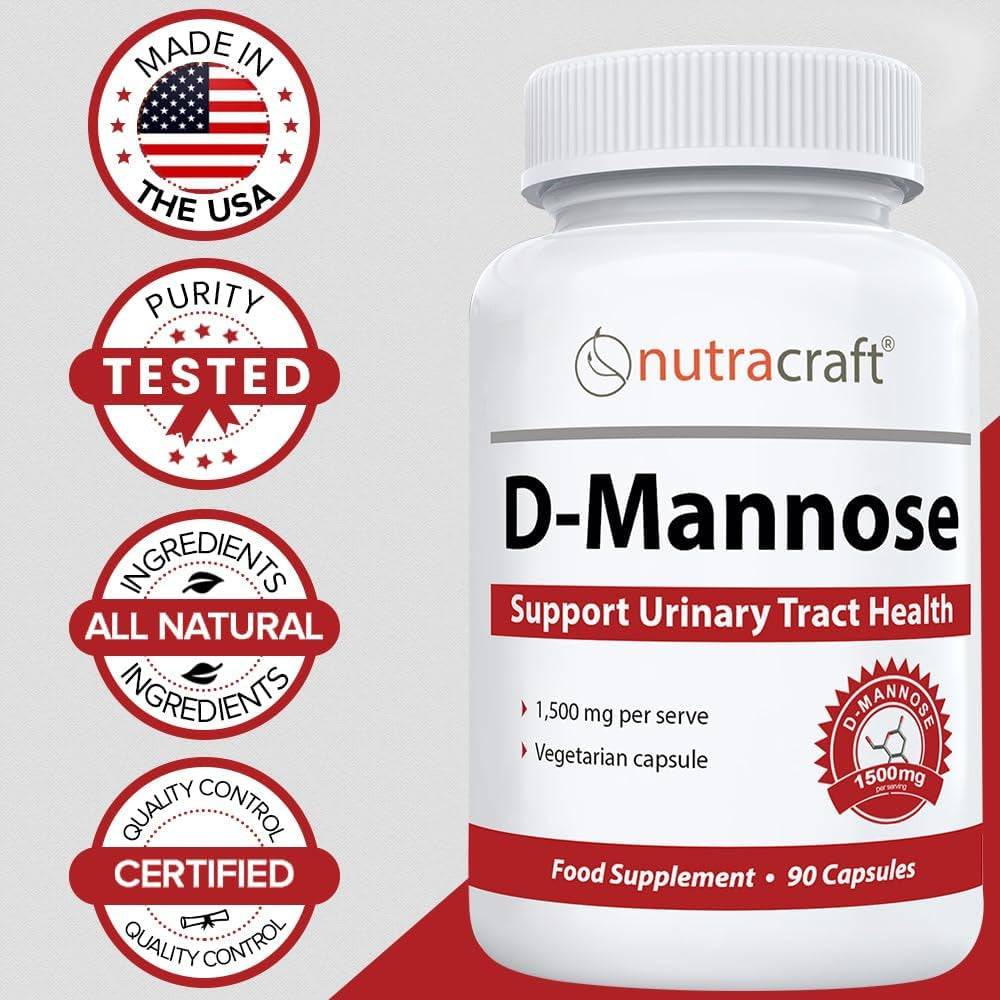 1500Mg Pure D-Mannose Supplement for Urinary & Bladder Health | No Preservatives or Gluten | Made in the USA | 90 Vegetarian Capsules