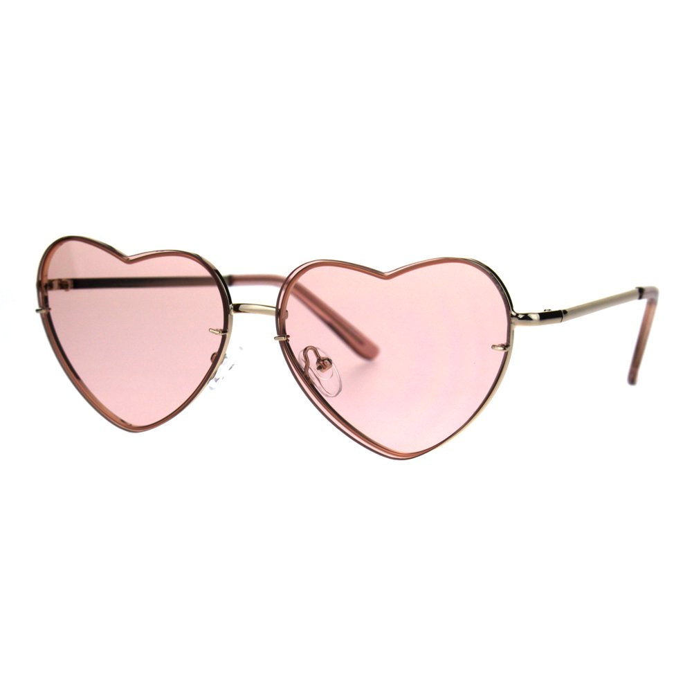 Womens Luxury Rimless Flat Panel Valentine Heart Sunglasses Gold Brown