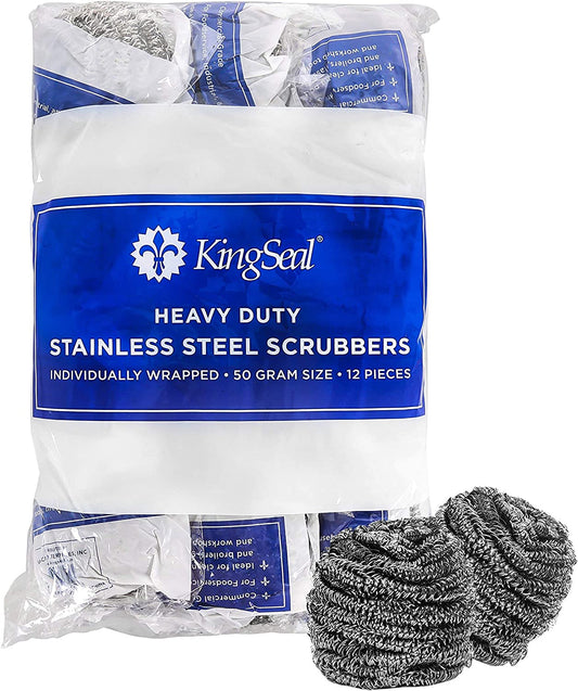 Stainless Steel Scrubbers, Scrub Pads, Heavy Duty, 50 Gram Weight, Individually Wrapped - 1 Pack of 12 Scrubbers