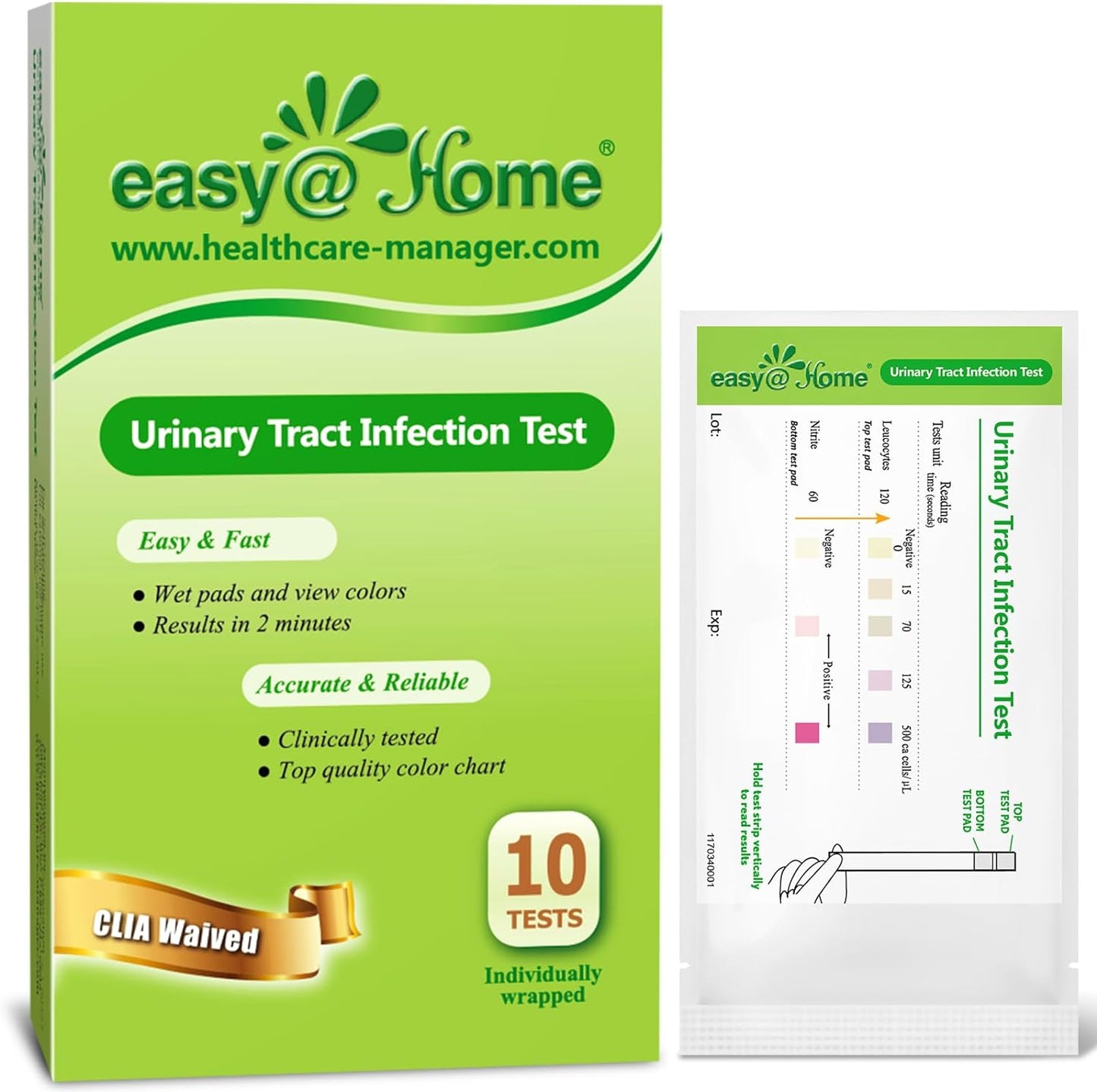 10 Individual Pouch Urinary Tract Infection FSA Eligible Test Strips, UTI Urine Testing Kit for Urinalysis and Detection of Leukocytes and Nitrites- (UTI-10P)