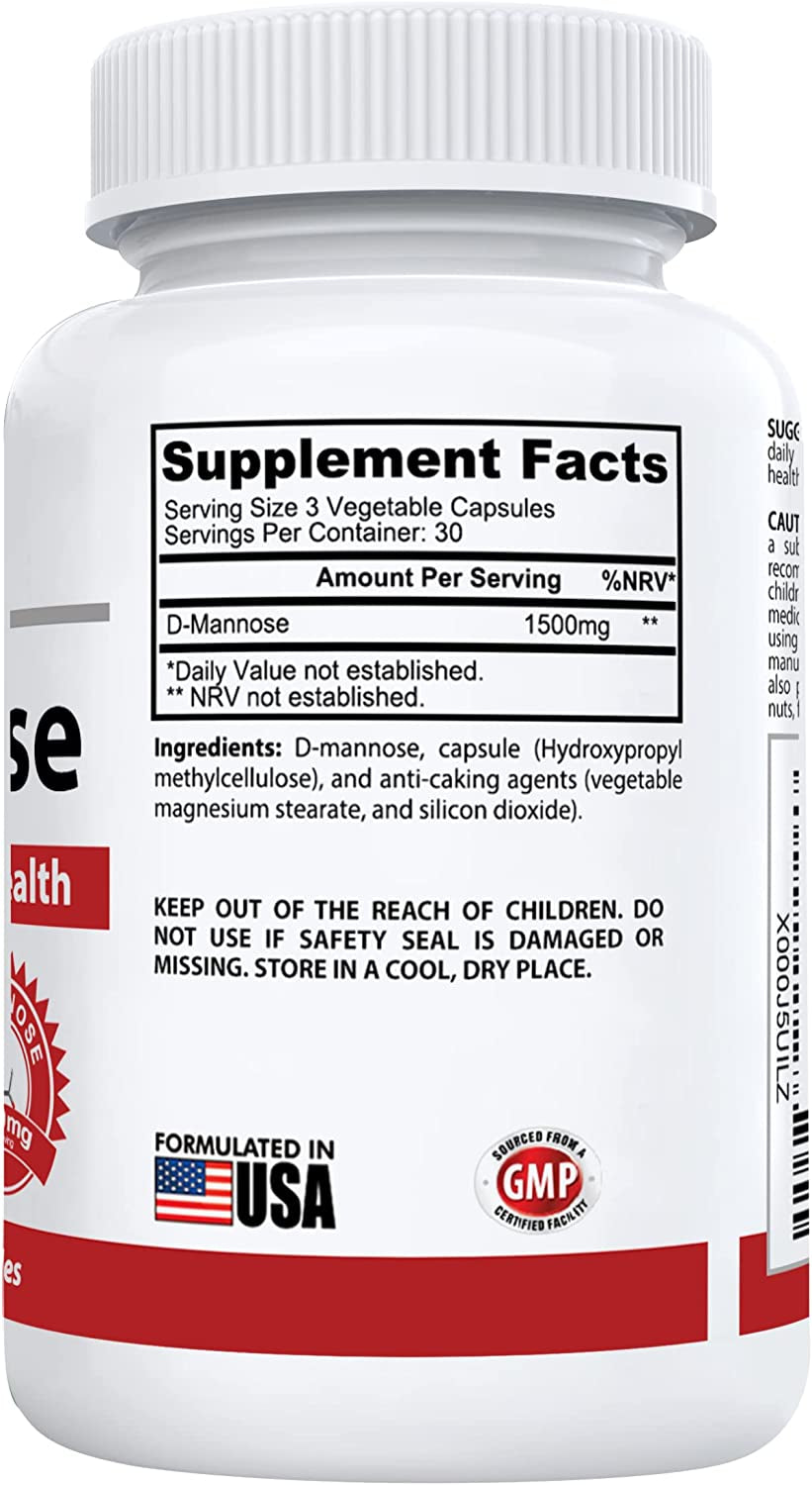 1500Mg Pure D-Mannose Supplement for Urinary & Bladder Health | No Preservatives or Gluten | Made in the USA | 90 Vegetarian Capsules