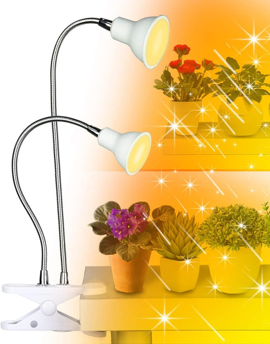 Grow Lights for Indoor Plants,Full Spectrum Grow Light with Warmwhite Red Led,Dual Head Clip on Plant Light for Indoor Plants,On/Off Switch,Adjustable Gooseneck Plant Light for House Plants