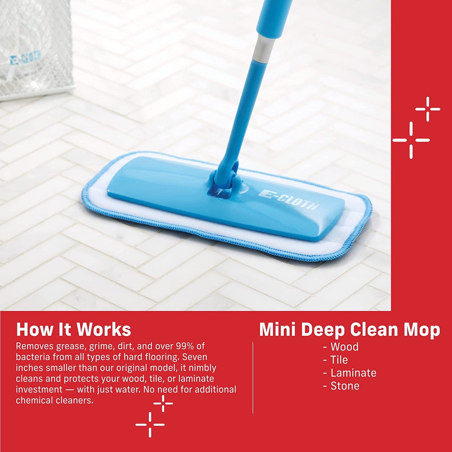 Mini Deep Clean Mop, Premium Microfiber Mops for Floor Cleaning, Great for Hardwood, Laminate, Tile and Stone Flooring, Washable and Reusable, 100 Wash Guarantee, 1 Pack